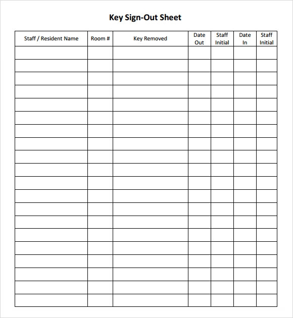 Printable Sign Out Sheet