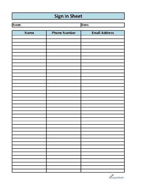 Printable Sign Sheets