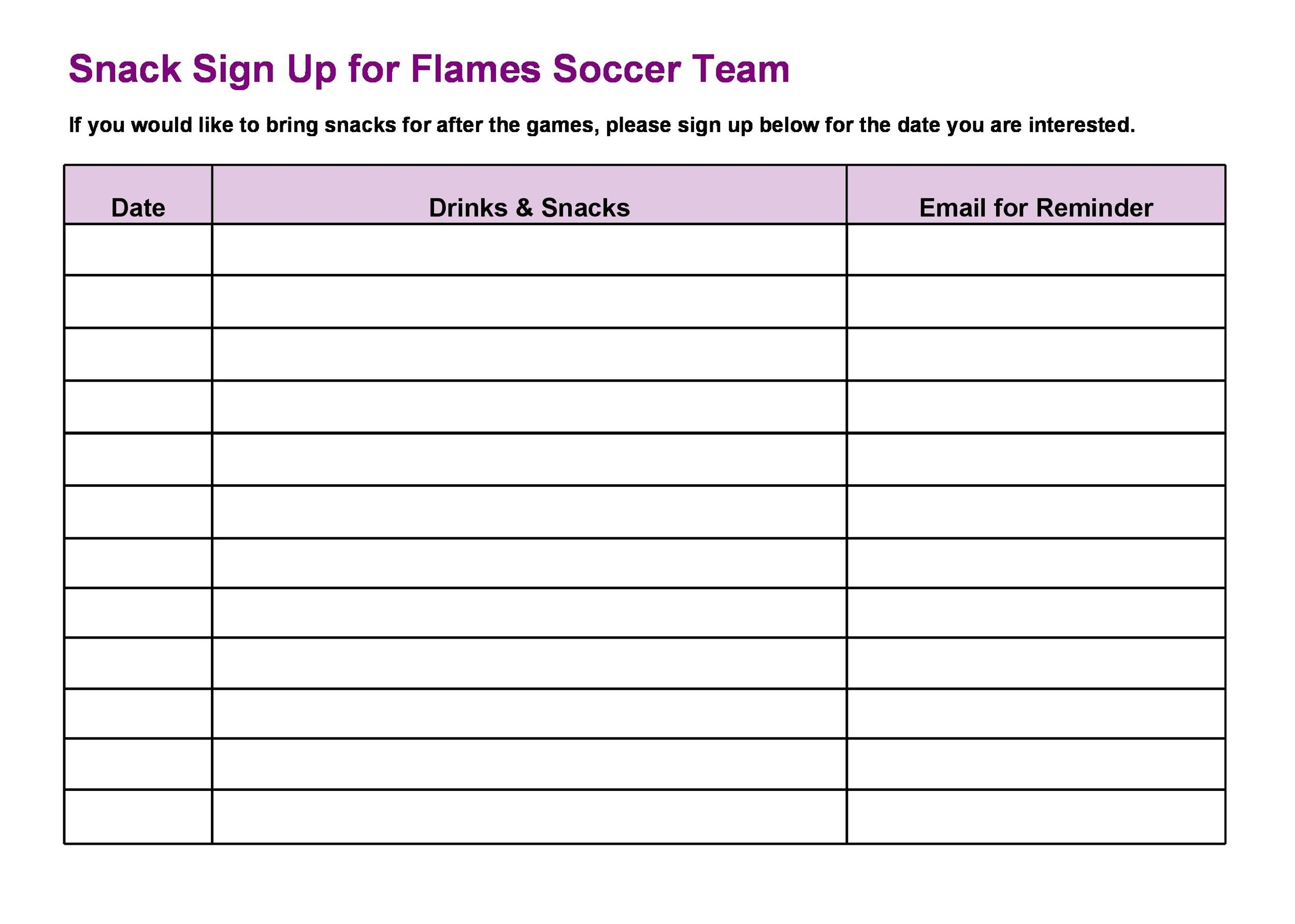 Printable Sign Up Sheets Printable Sign Up Sheets