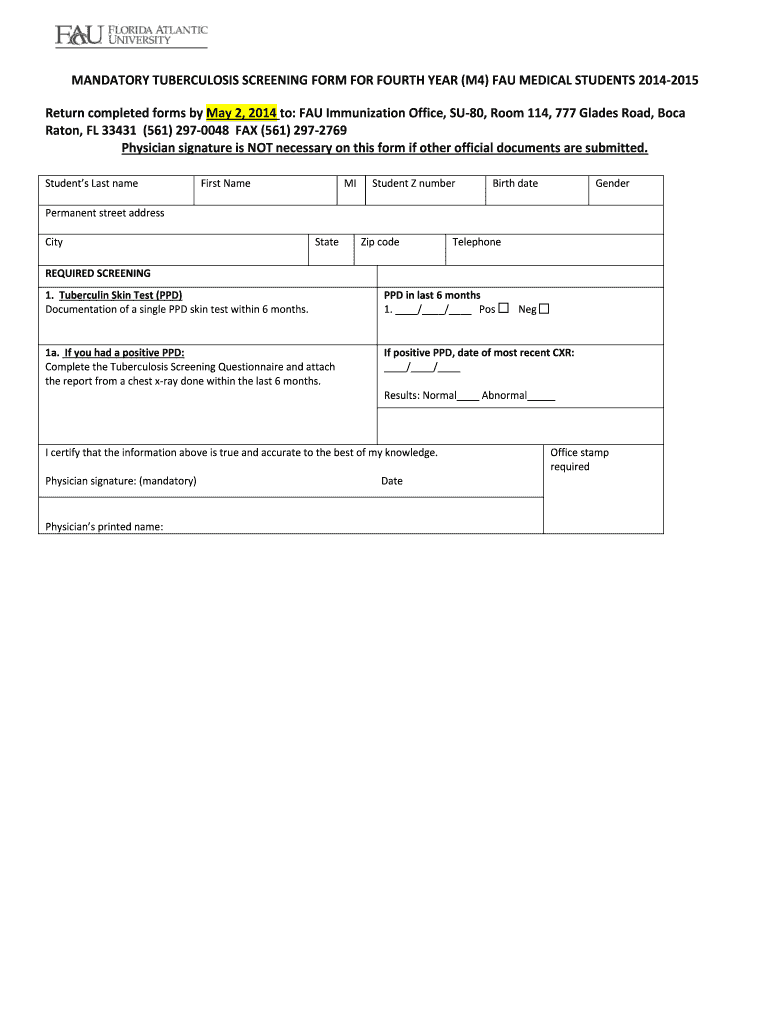 Printable Tb Screening Form