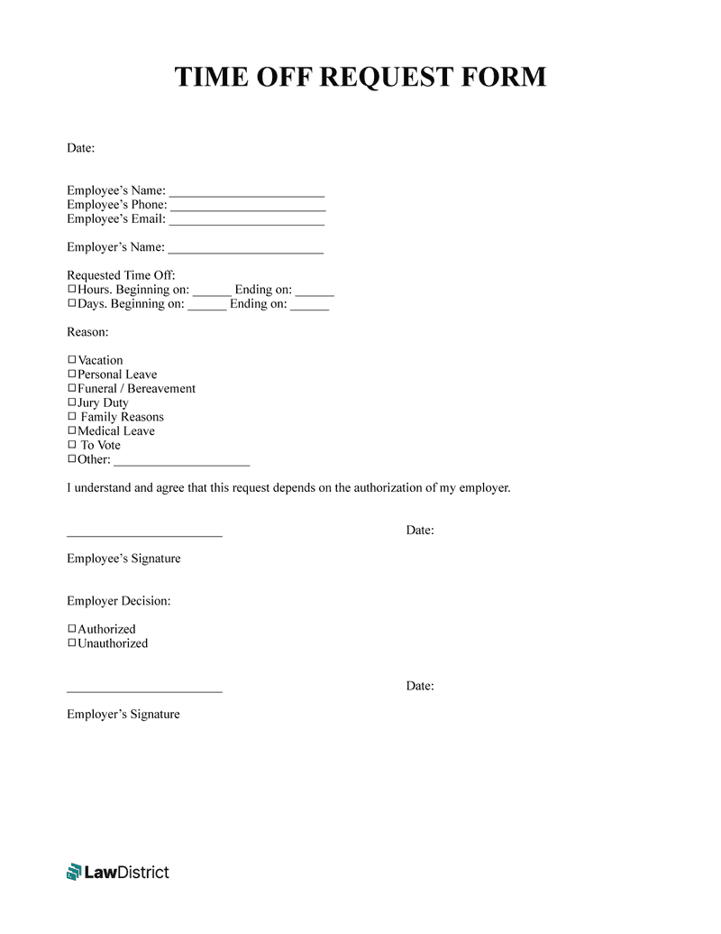 Printable Time Off Request Form Printable Forms Free Online