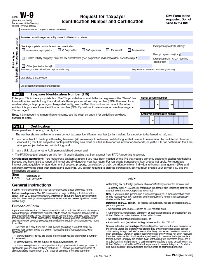 Printable W 9 Form Download Printable Forms Free Online