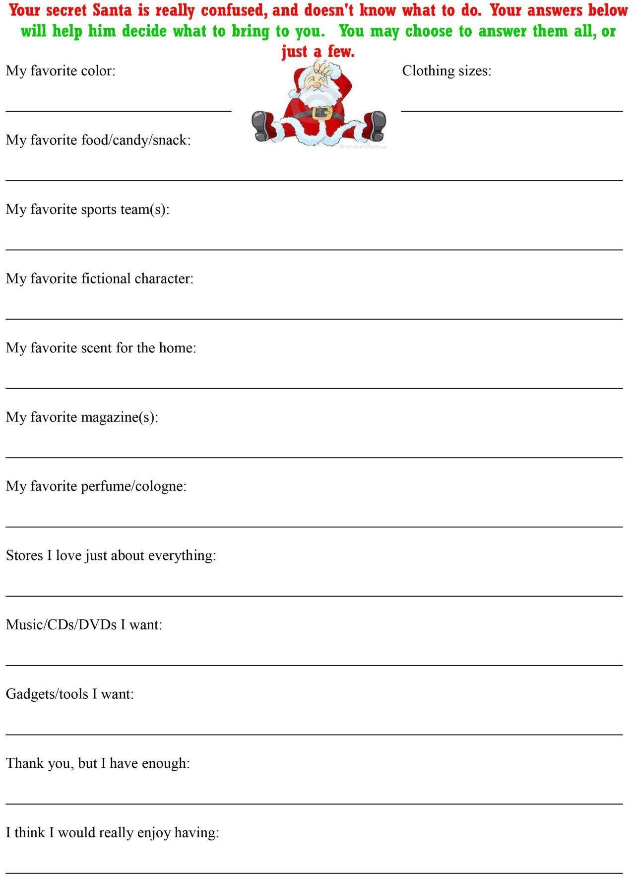 Secret Santa Printable Forms Printable Form 2024