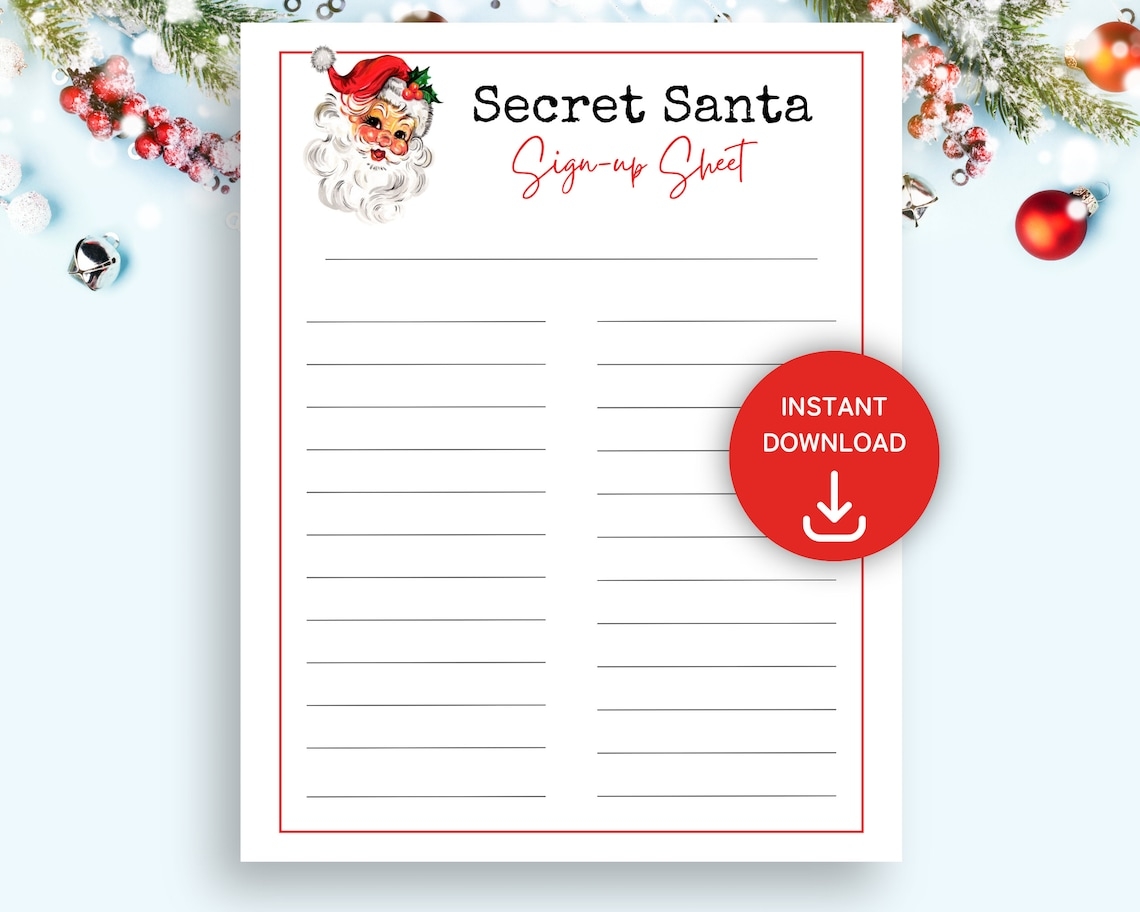Secret Santa Sign Up Sheet Printable Secret Santa Gift Exchange 