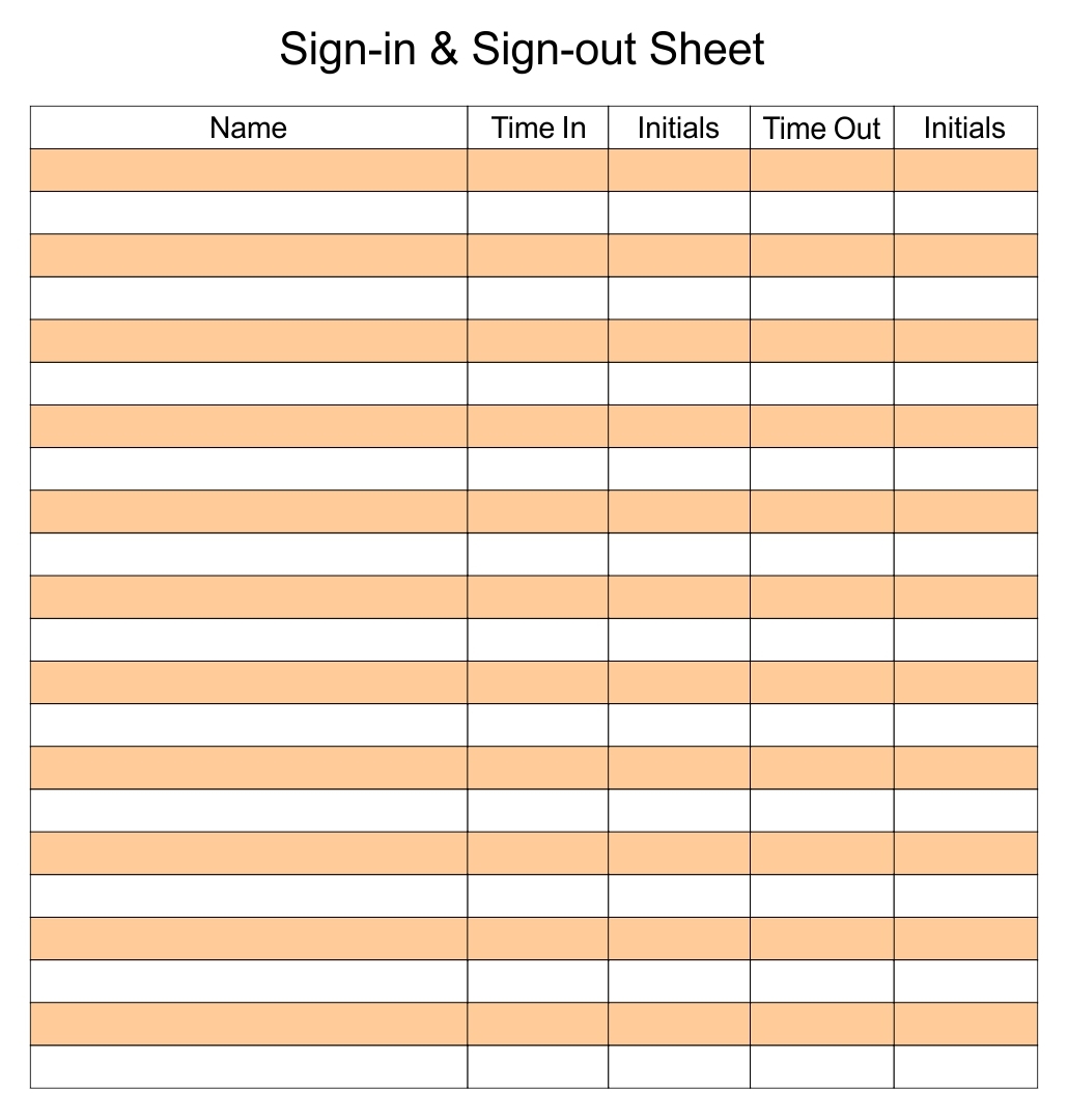 Sign Out Sheet Template 10 Free PDF Printables Printablee