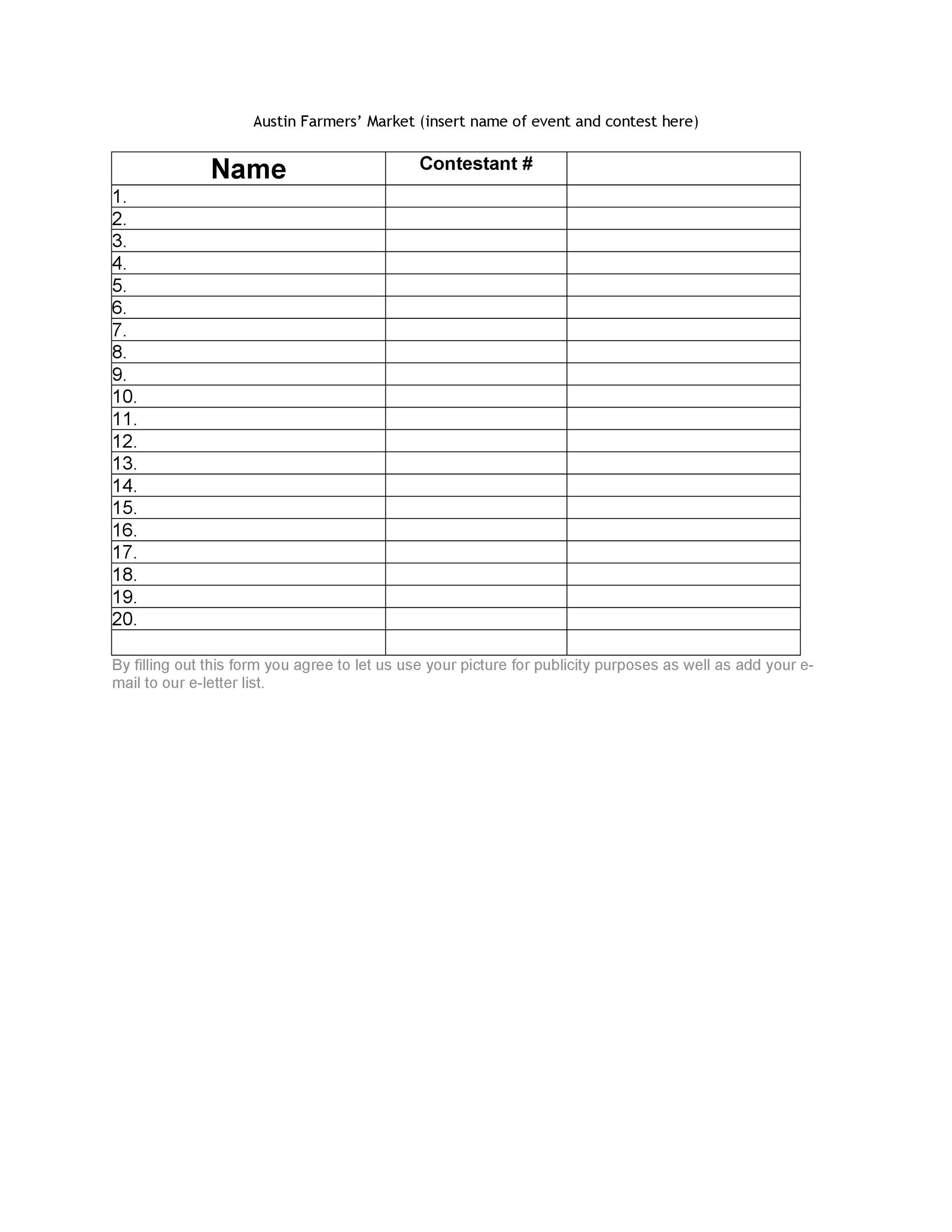 Sign Up Sheet Template Printable