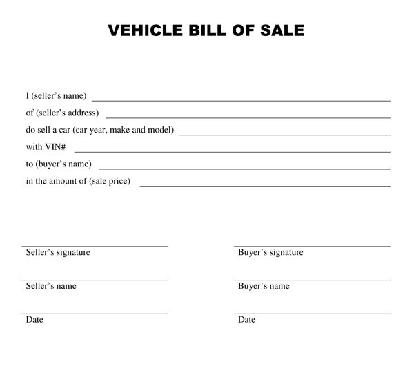 Simple Printable Vehicle Bill Of Sale Geekbda