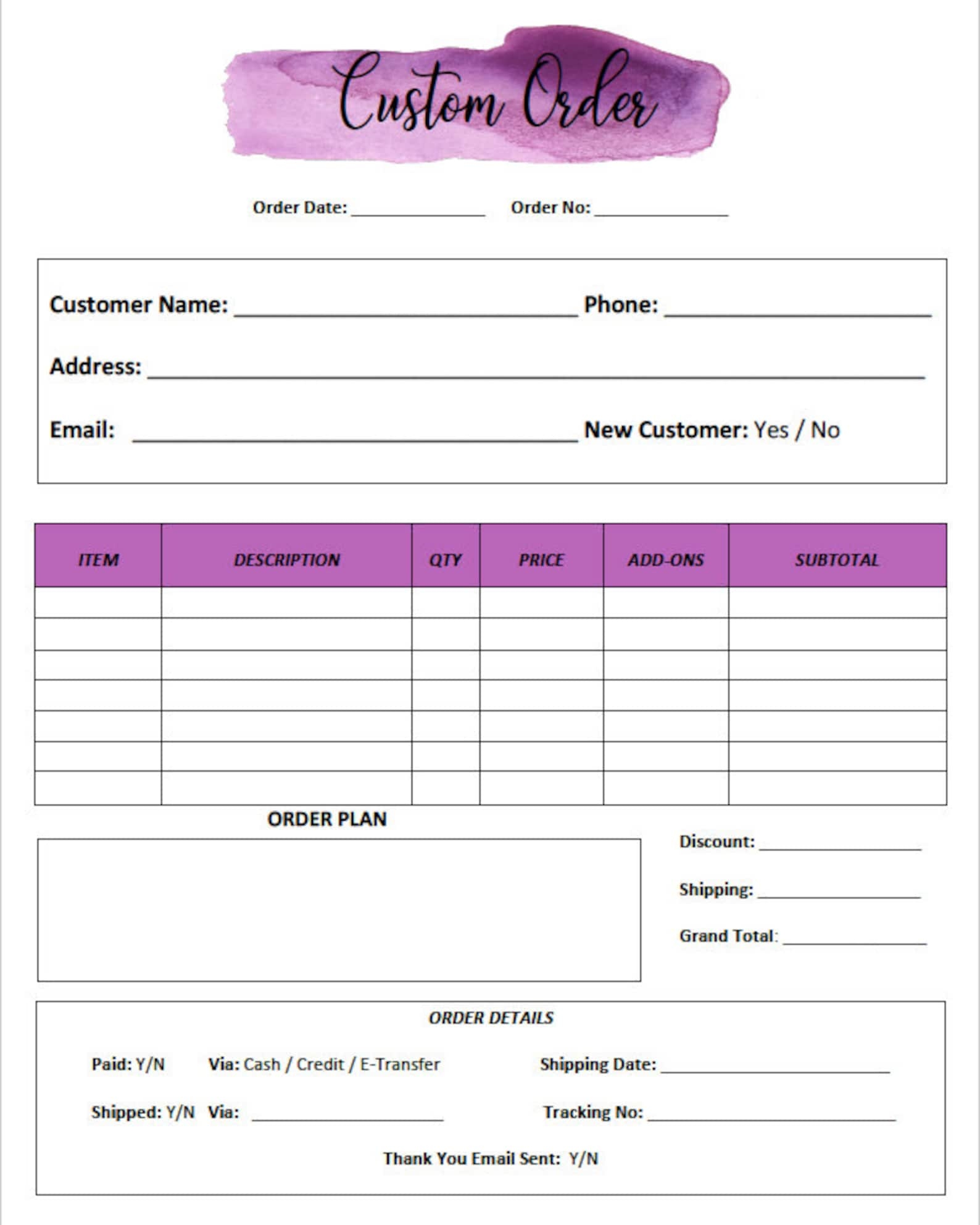 Small Business Free Printable Order Forms Printable Forms Free Online