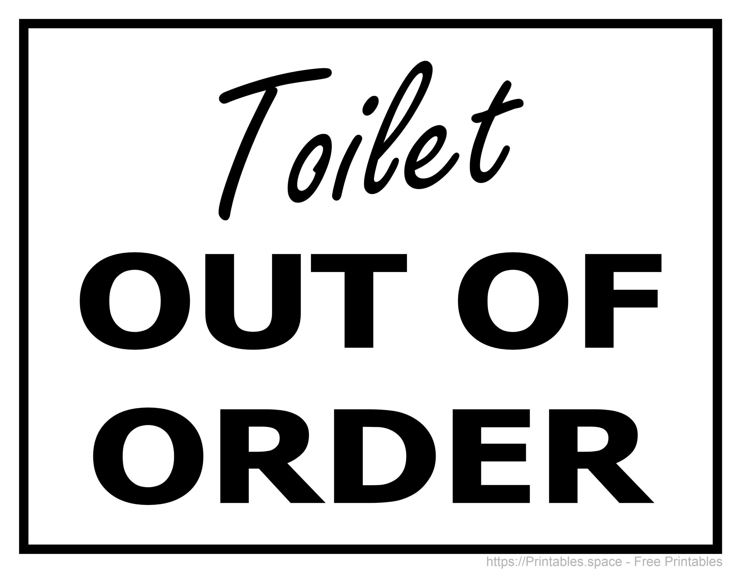 Toilet Out Of Order Sign PDF Free Printable Signs