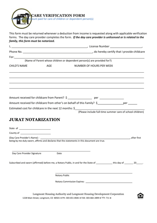 Top Child Care Verification Form Templates Free To Download In PDF Format
