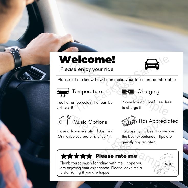 Uber Lyft Taxi Rideshare Sign Printable Editable Sign Uber Tip Sign 