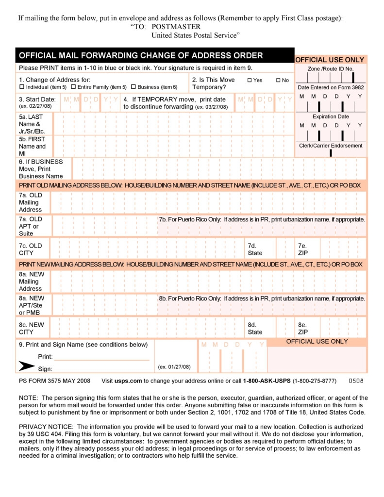 Usps Address Change Printable Form Printable Forms Free Online