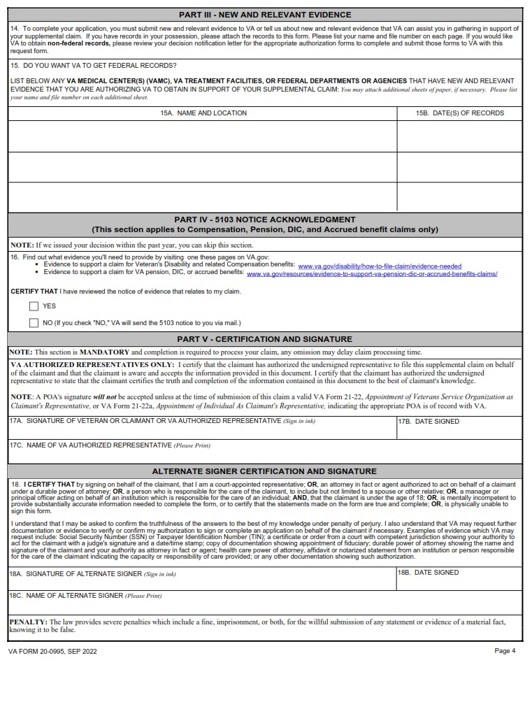 Va Form 20 0996 Fillable Printable