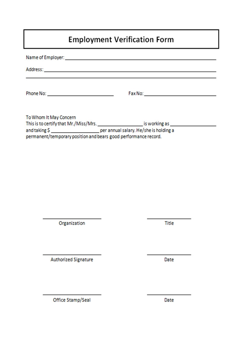 Verification Of Employment Form Printable Printable Forms Free Online