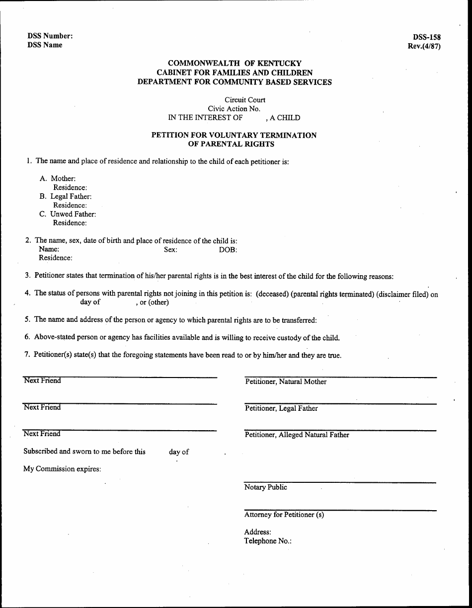 Voluntary Termination Printable Termination Of Parental Rights Form 