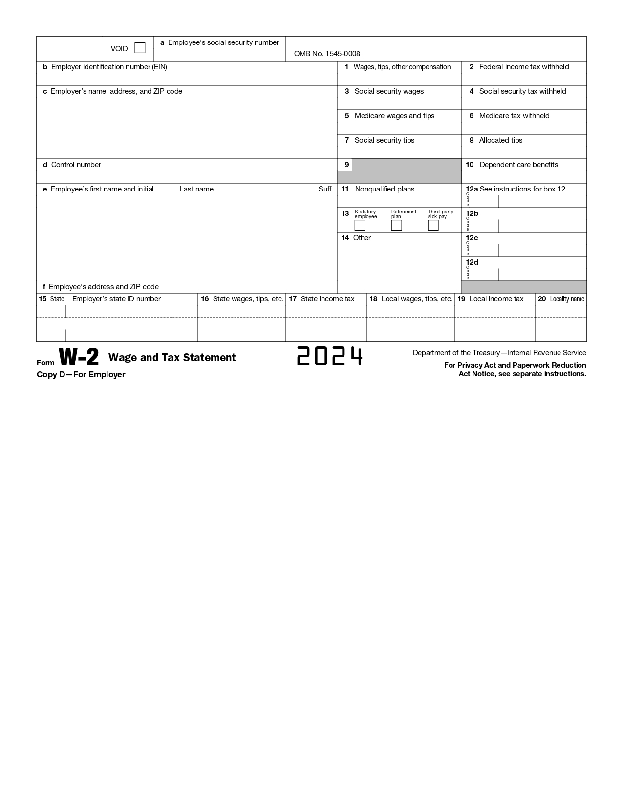 W2 Form 2024 Printable IRS Tax Forms 2025