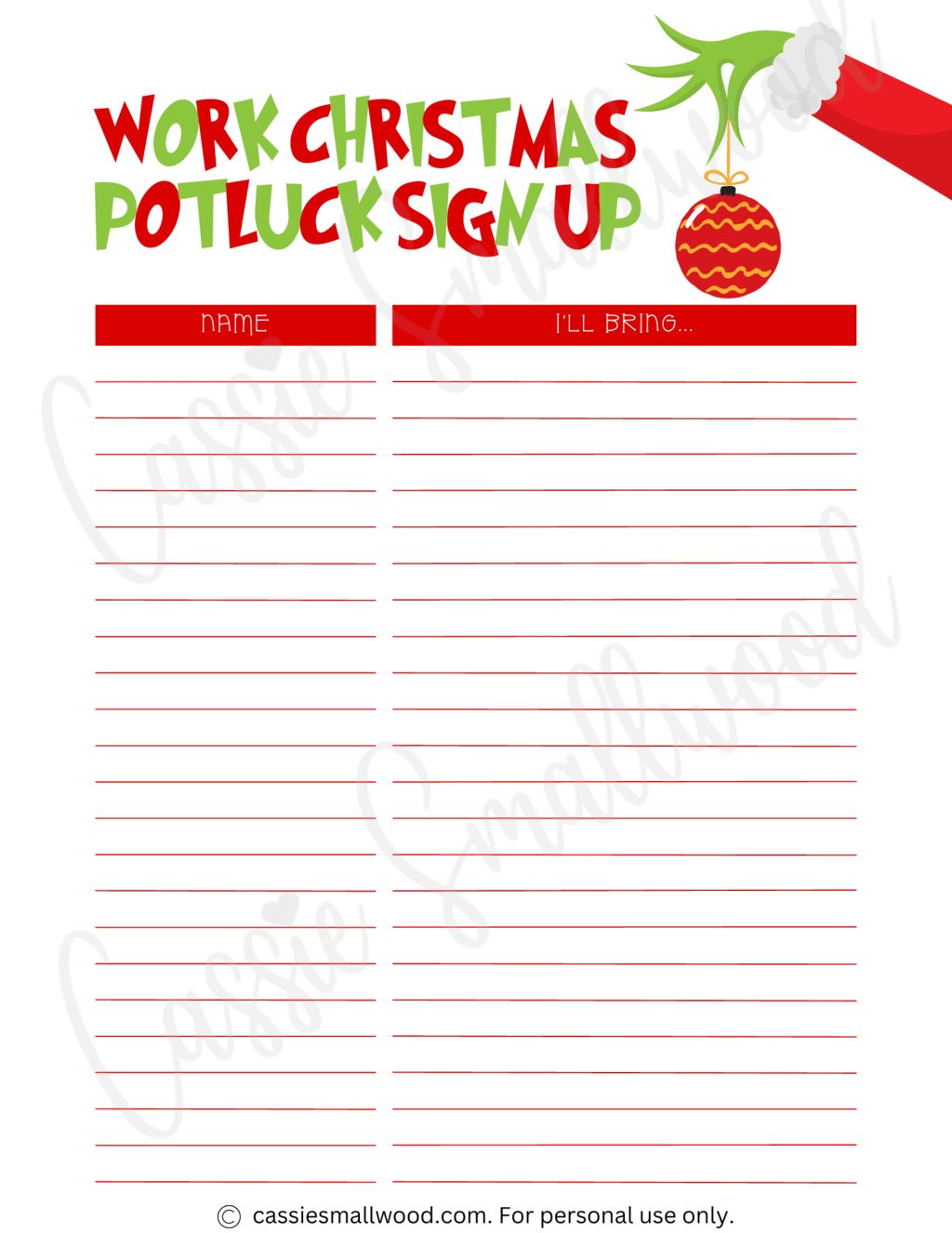 Work Christmas Potluck Sign Up Sheet Cassie Smallwood