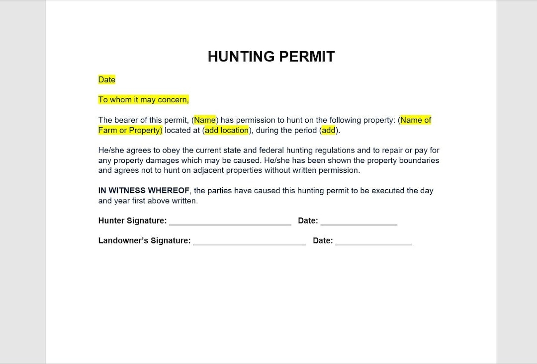 Written Permission Printable Hunting Permission Form Printable Forms