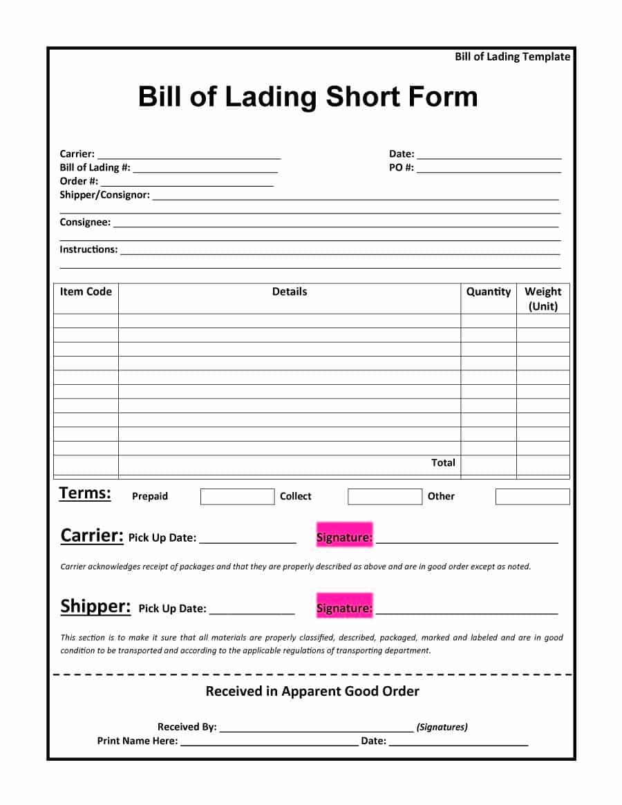 Xop Printable Bill Of Lading Form Printable Forms Free Online